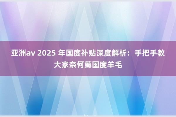 亚洲av 2025 年国度补贴深度解析：手把手教大家奈何薅国度羊毛