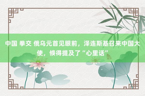 中国 拳交 俄乌元首见眼前，泽连斯基召来中国大使，倏得提及了“心里话”